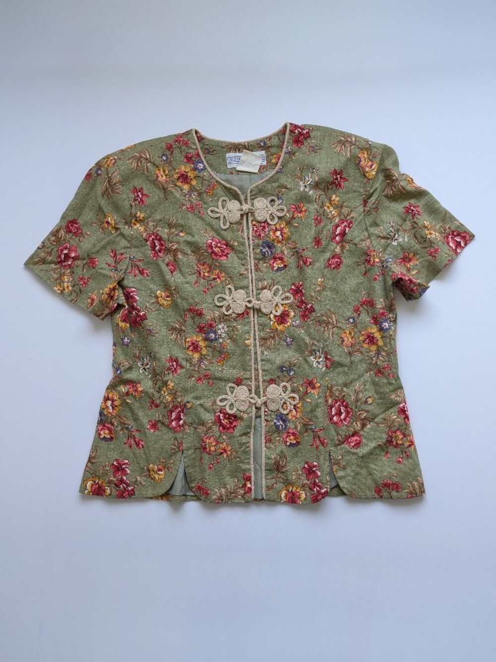 Vintage 90s Jessica Howard Linen Blend Top 14 Chest 41" Floral Cottagecore Green